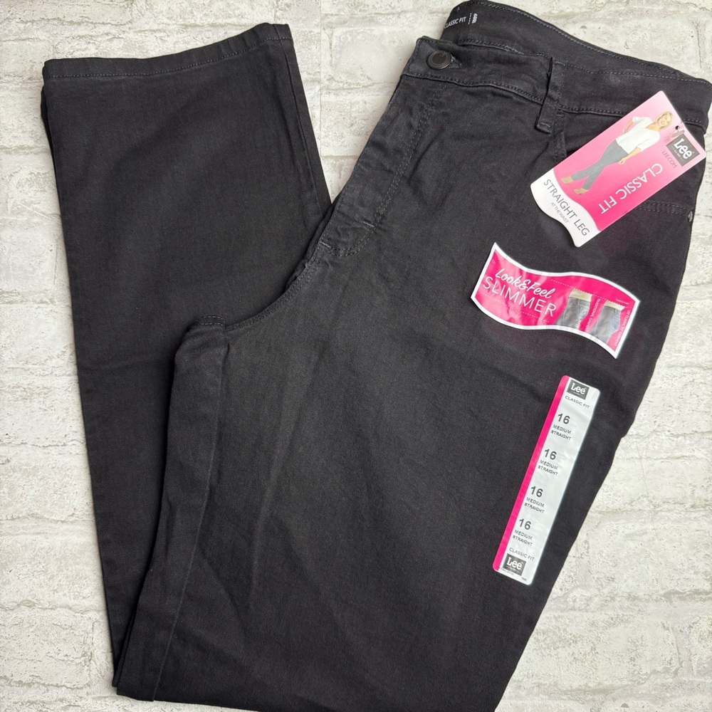 LEE Womens Size 16 Black Solid Classic Fit Straight Leg Jeans Mid Rise NEW NWT😍